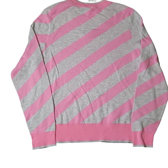 Charter Club Sweater XL Pink Gray Striped Crew Neck Pullover Gold Buttons - Picture 2 of 5